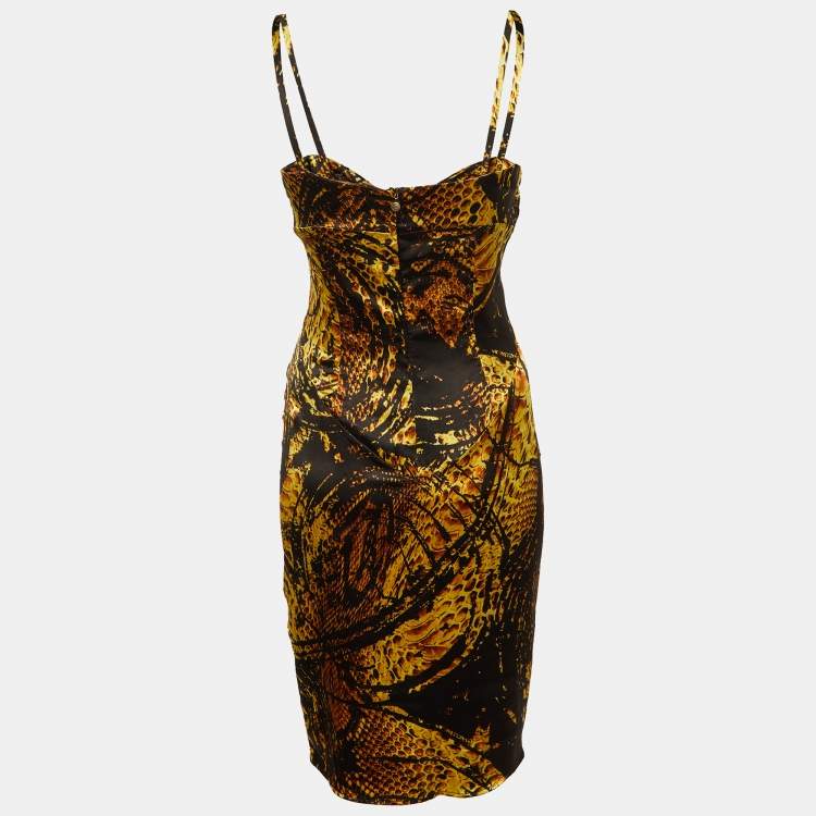 مملوكة مسبقًا Roberto Cavalli Multicolor Animal Printed Satin Pleated Sleeveless Mini Dress M