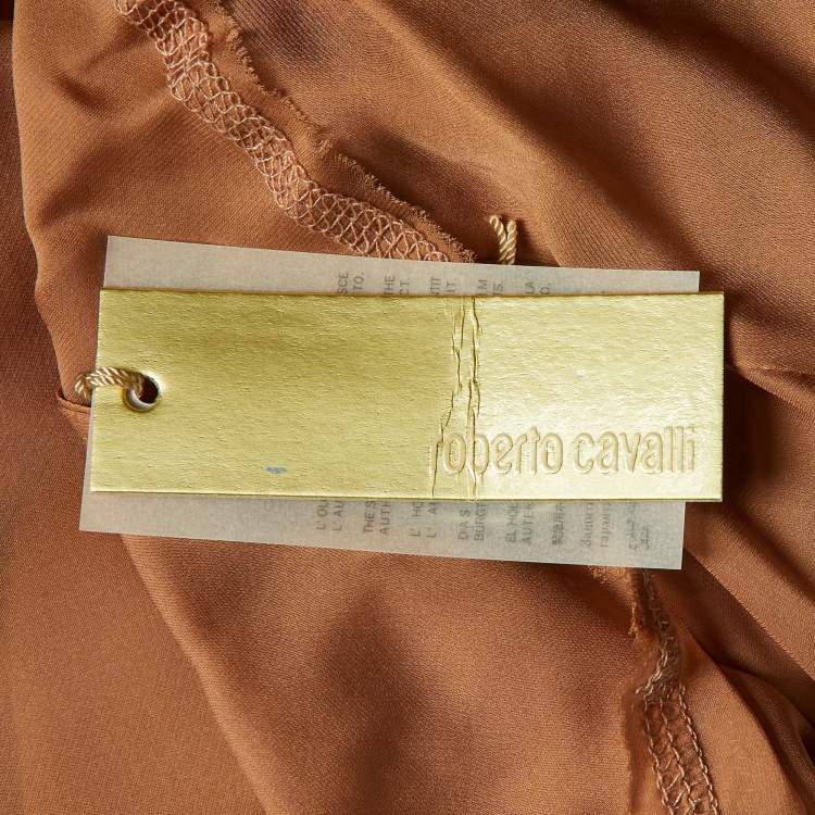 Pre Owned Roberto Cavalli Beige Silk Ruffled Layered Midi Skirt XS