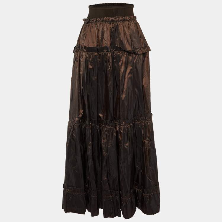 Pre Owned Roberto Cavalli Brown Silk Tafetta Layered Maxi Skirt M