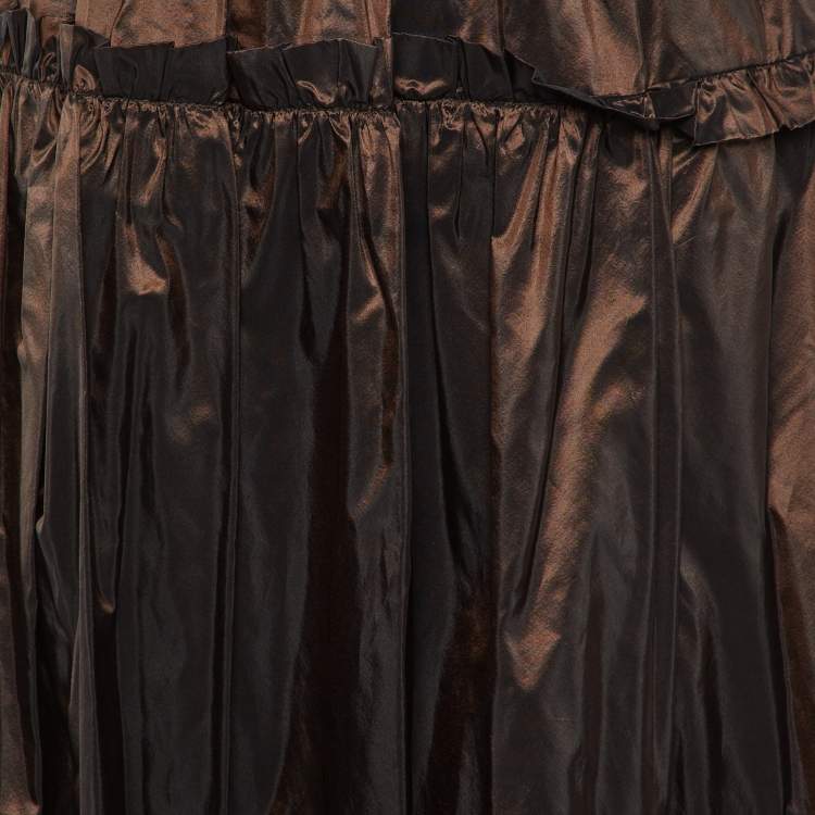 Pre Owned Roberto Cavalli Brown Silk Tafetta Layered Maxi Skirt M