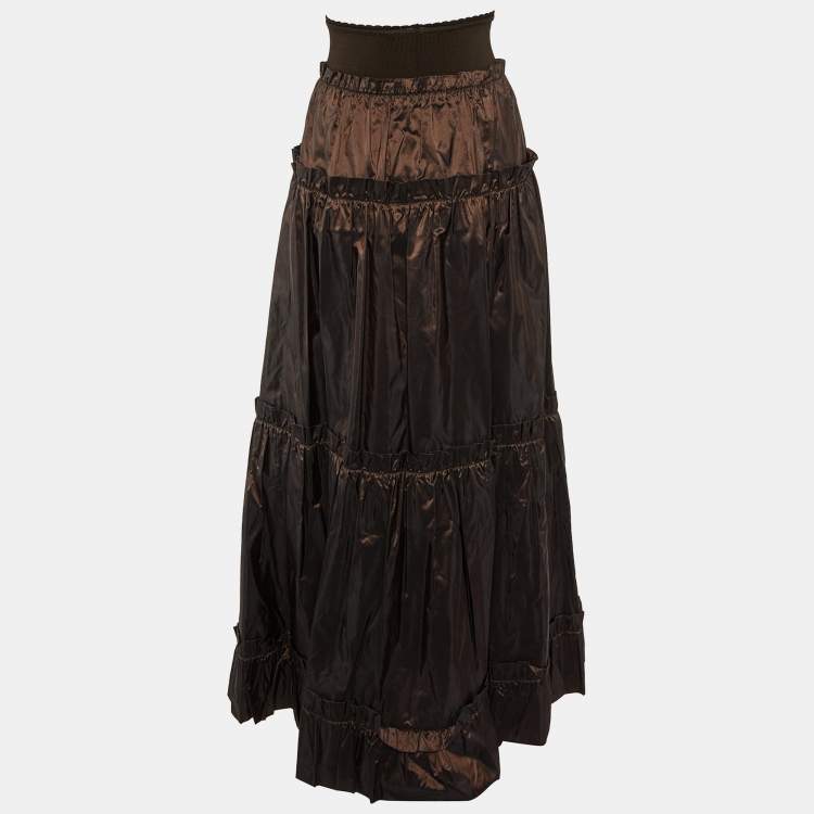 Pre Owned Roberto Cavalli Brown Silk Tafetta Layered Maxi Skirt M