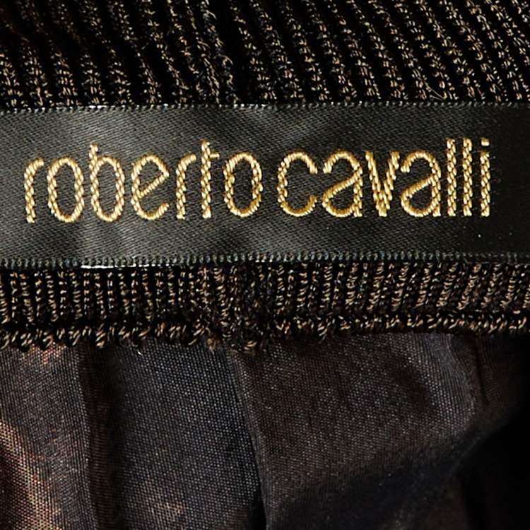 Pre Owned Roberto Cavalli Brown Silk Tafetta Layered Maxi Skirt M