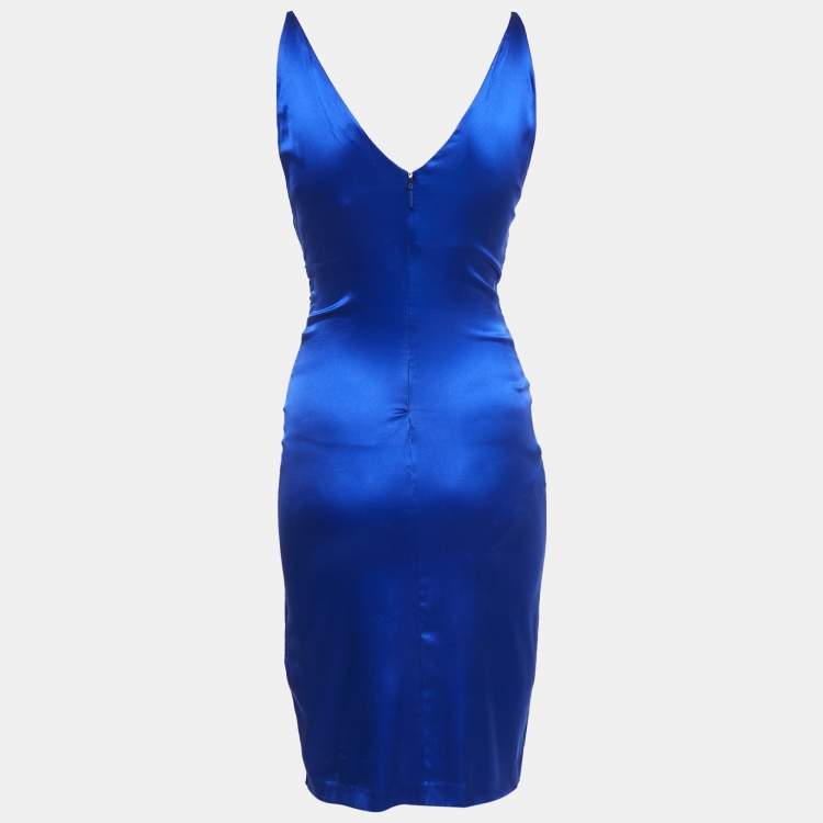 Pre Owned Roberto Cavalli Blue Stretch Satin Metal Detail Short Dress S