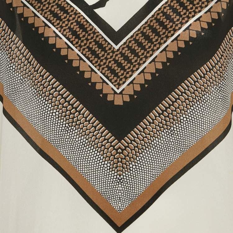 Pre Owned Roberto Cavalli White Printed Silk Short Sleeve Top M
