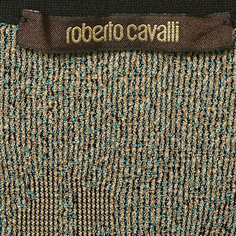 Pre Owned Roberto Cavalli Beige Snakeskin Pattern Stretch Knit Scallop Mini Skirt S