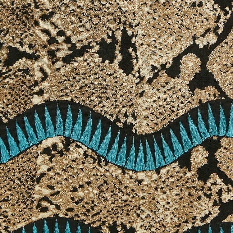 Pre Owned Roberto Cavalli Beige Snakeskin Pattern Stretch Knit Scallop Mini Skirt S