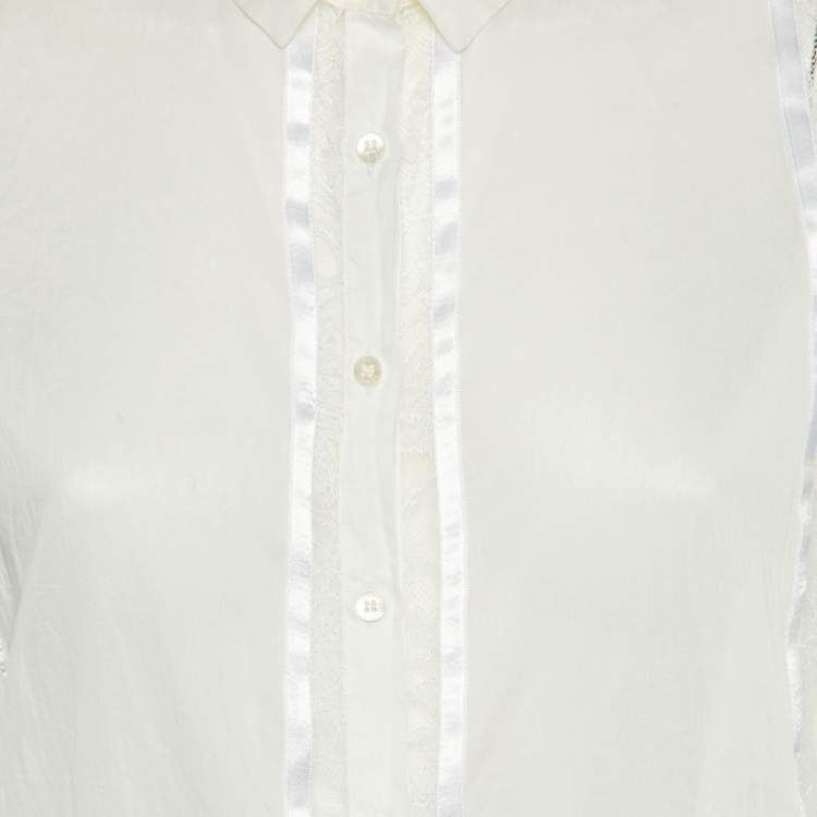 Pre Owned Roberto Cavalli White Cotton & Lace Paneled Button Up Shirt L
