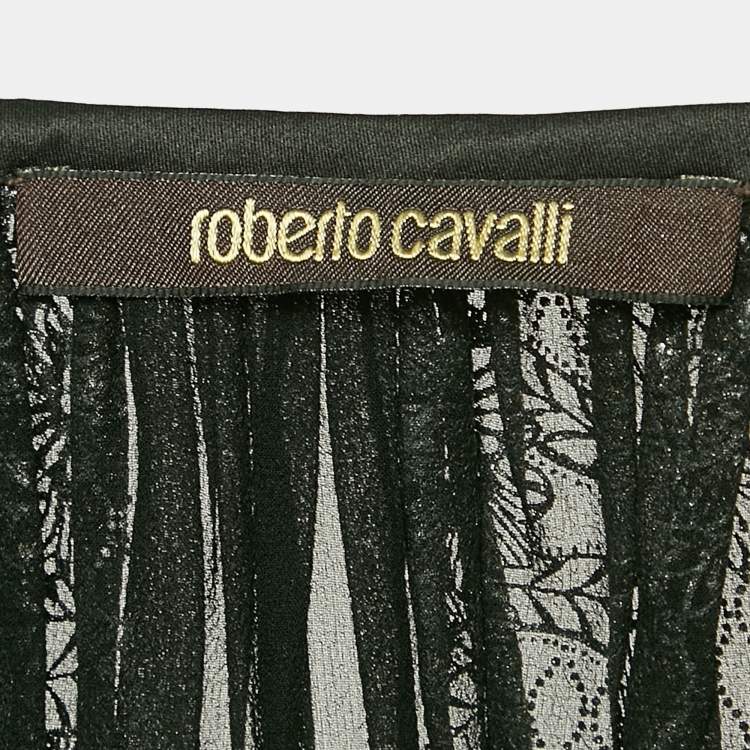 Pre Owned Roberto Cavalli Black Painted Silk A-Line Blouse L
