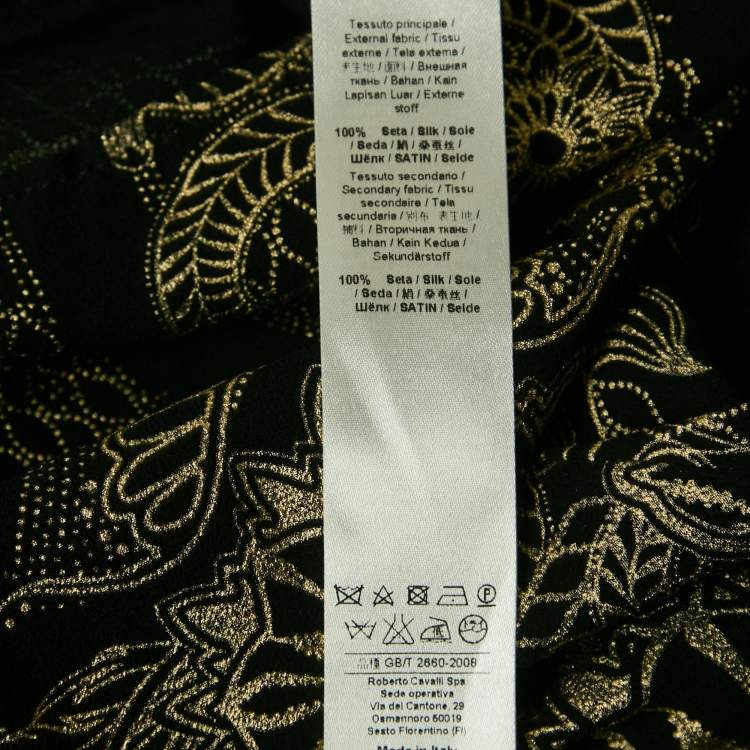 Pre Owned Roberto Cavalli Black Painted Silk A-Line Blouse L