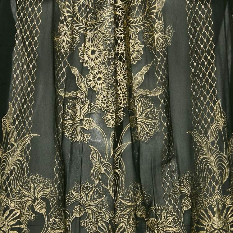 Pre Owned Roberto Cavalli Black Painted Silk A-Line Blouse L