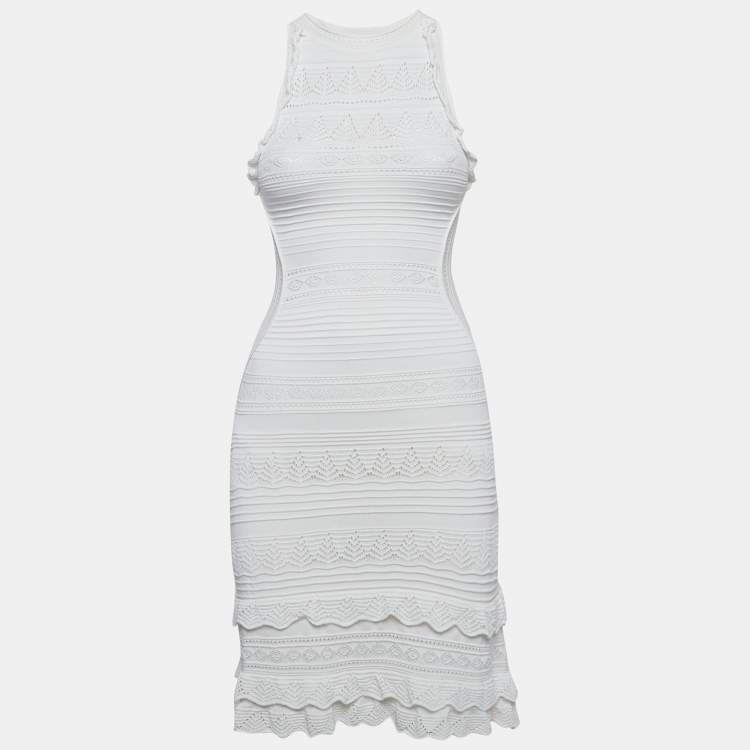 Pre Owned Roberto Cavalli White Knit Sleeveless Mini Dress S