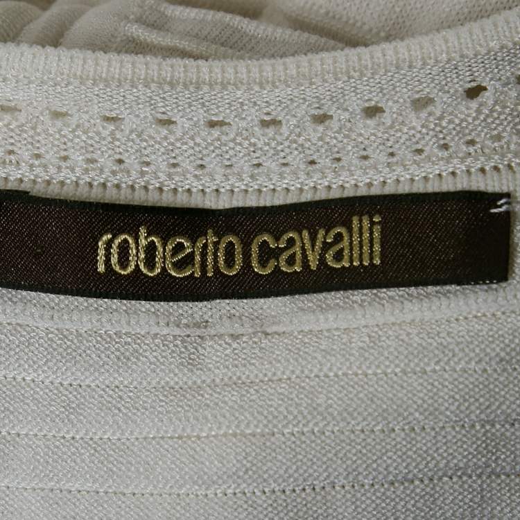 Pre Owned Roberto Cavalli White Knit Sleeveless Mini Dress S