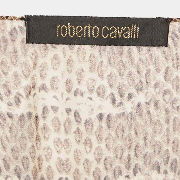 Pre Owned Roberto Cavalli Brown Snakeskin Print Silk Cinched Waist Top S
