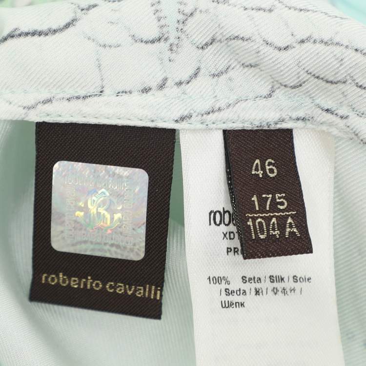 Pre Owned Roberto Cavalli Blue Printed Silk Top L