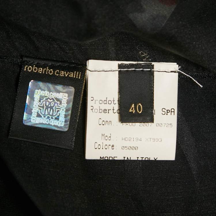 Pre Owned Roberto Cavalli Black Printed Silk Sheer Kaftan Dress M