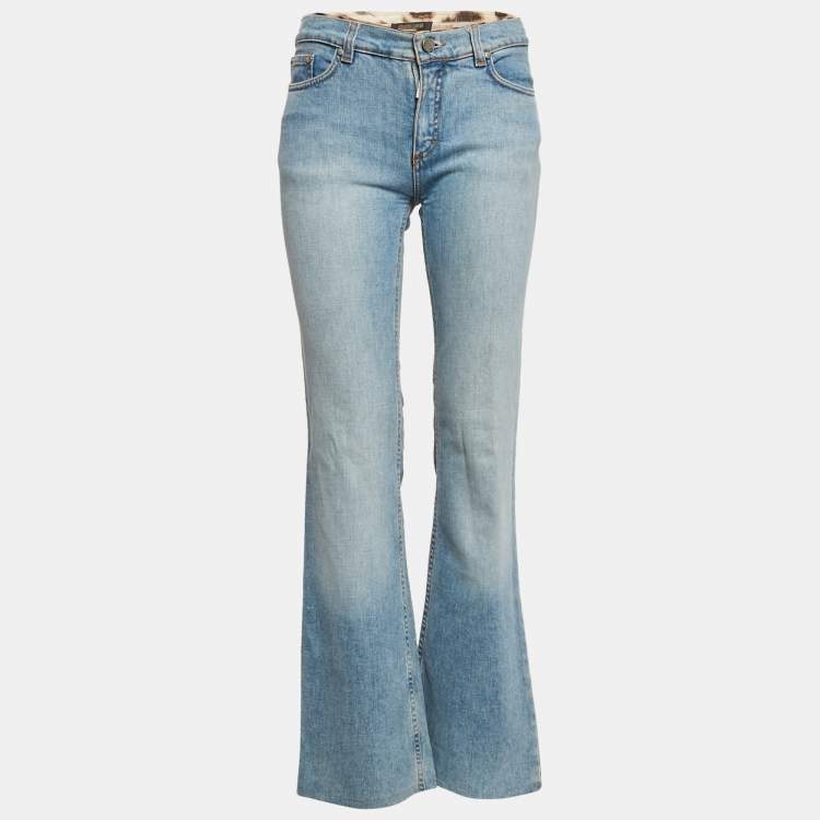 Pre Owned Roberto Cavalli Blue Faded Denim Straight Fit Jeans XS Waist 28"