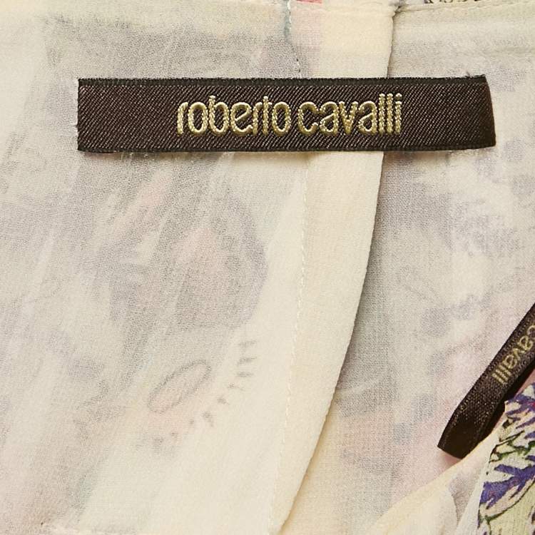 Pre Owned Roberto Cavalli Pink Floral Print Silk Pleated Mini Skirt S