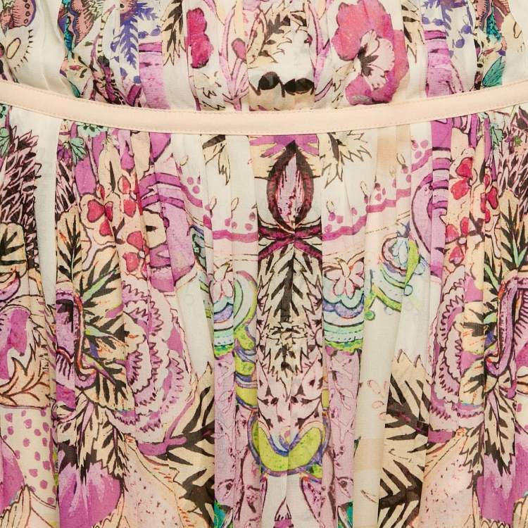 Pre Owned Roberto Cavalli Pink Floral Print Silk Pleated Mini Skirt S