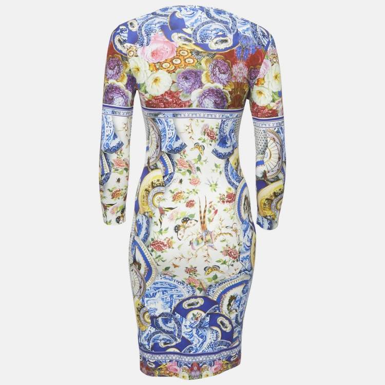 Pre Owned Roberto Cavalli Multicolor Printed Jersey Round Neck Short Dress S  