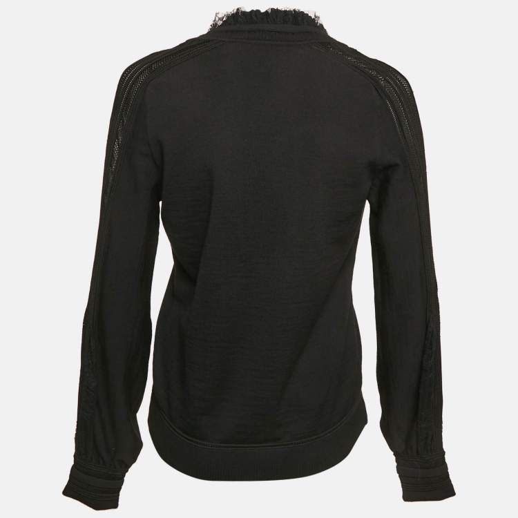 Pre Owned Roberto Cavalli Black Wool Ruffle Neck Detail V-Neck Sweater M