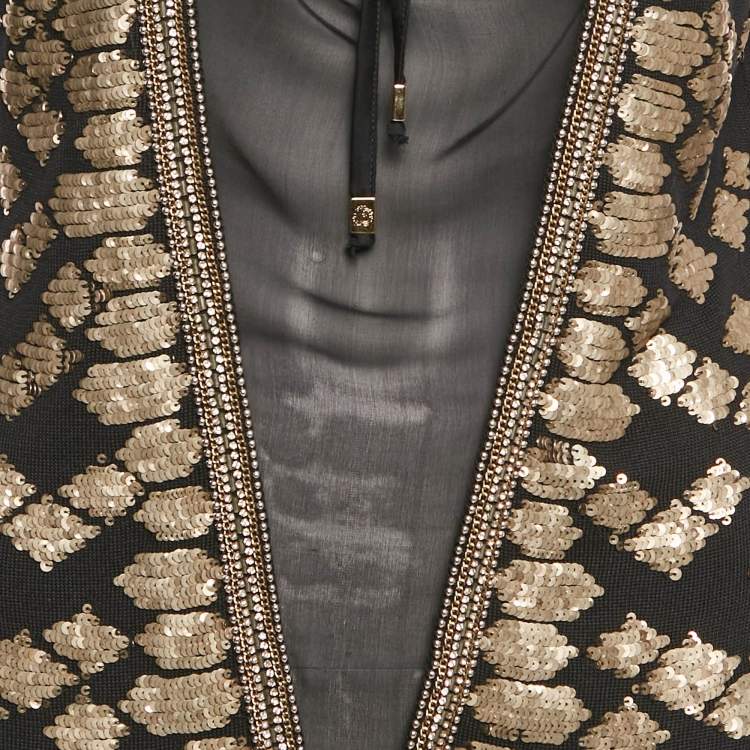 Pre Owned Roberto Cavalli Black Embellished Silk Knit Tank Top M