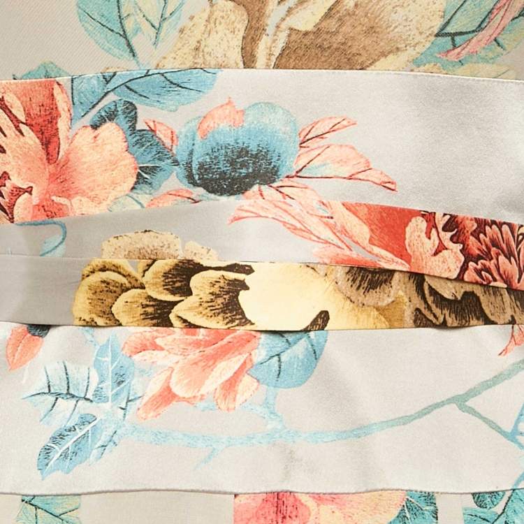 Pre Owned Roberto Cavalli Grey Floral Print Jersey Halter Neck Mini Dress M