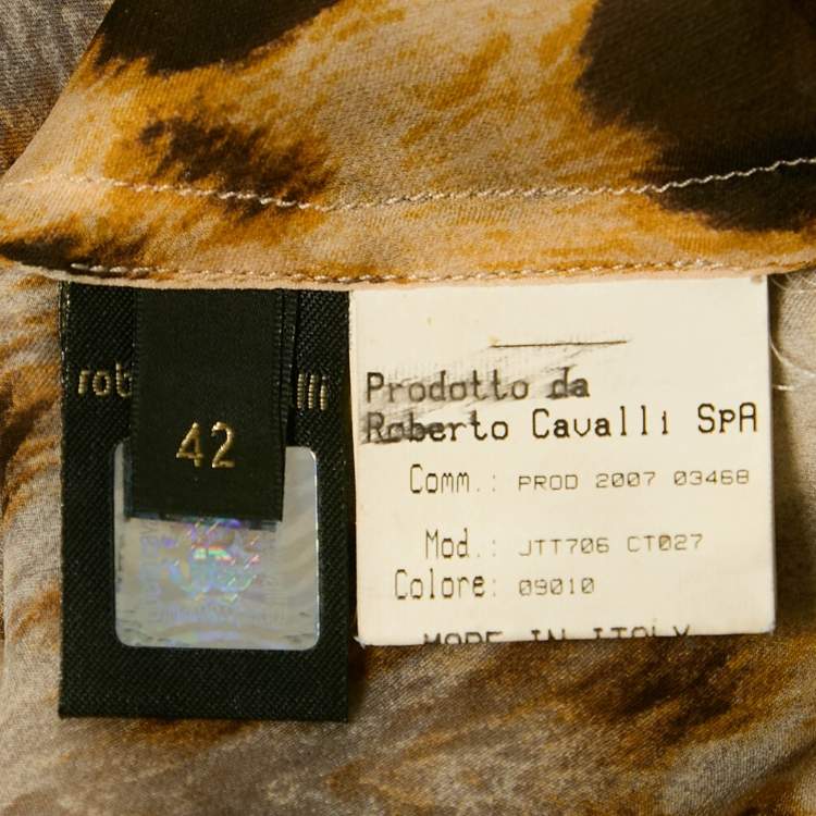 Pre Owned Roberto Cavalli Brown Leopard Print Silk Blouse M