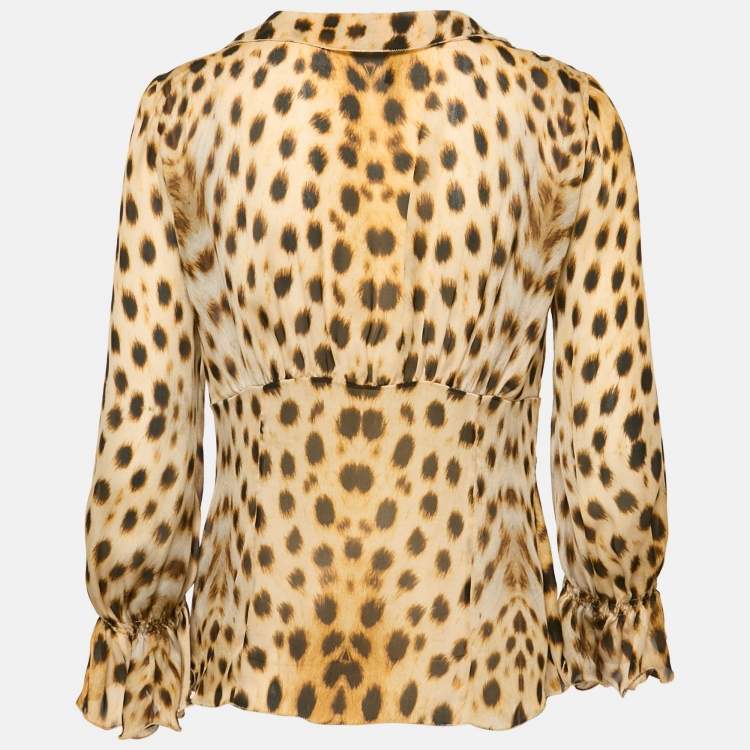Pre Owned Roberto Cavalli Brown Leopard Print Silk Blouse M