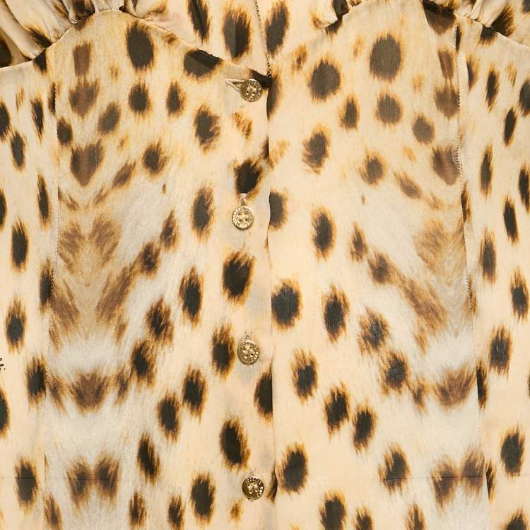 Pre Owned Roberto Cavalli Brown Leopard Print Silk Blouse M