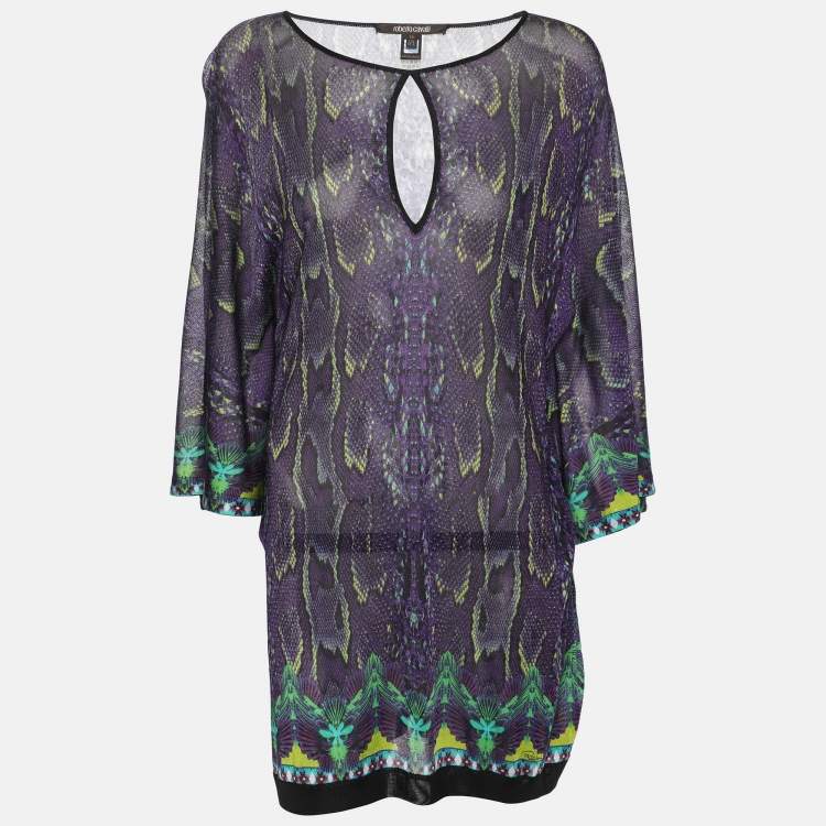 Pre Owned Roberto Cavalli Multicolor Snake Print Viscose Belted Kaftan Top S