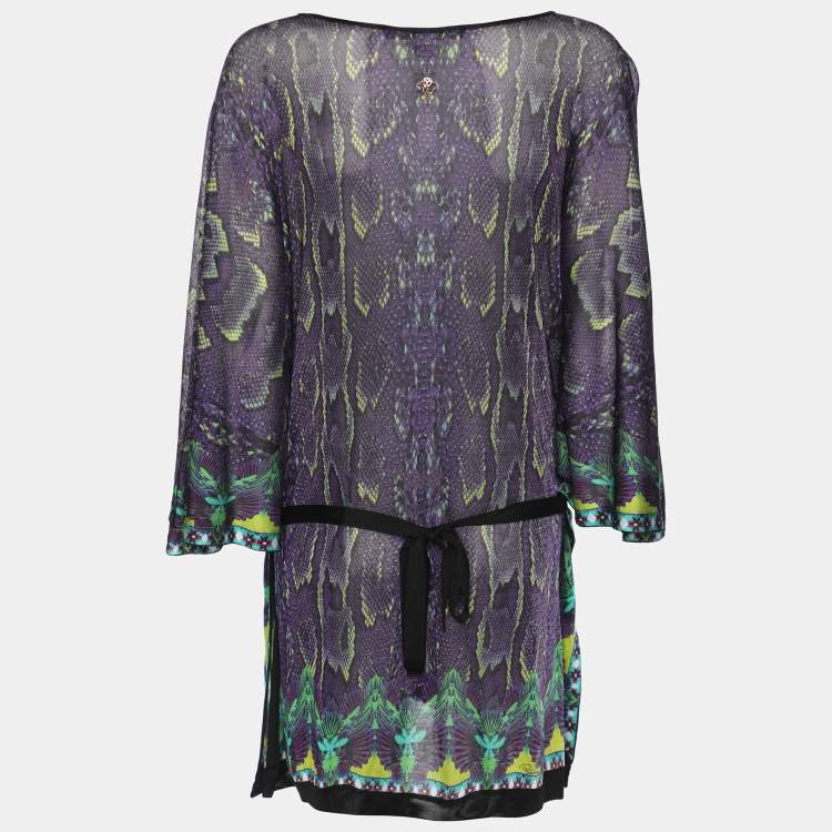 Pre Owned Roberto Cavalli Multicolor Snake Print Viscose Belted Kaftan Top S