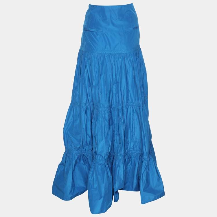 Pre Owned Roberto Cavalli Blue Polyester Maxi Skirt M