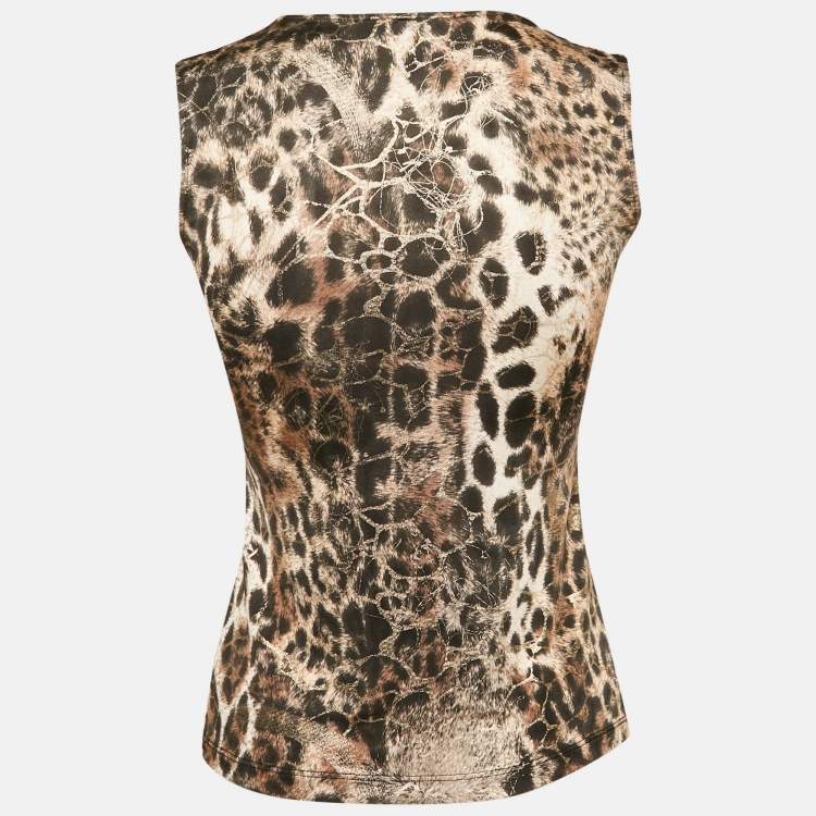 Pre Owned Roberto Cavalli Brown Printed Jersey Tank Top S