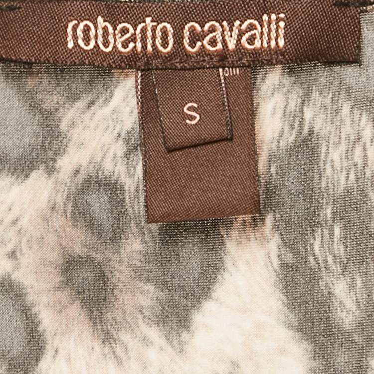 Pre Owned Roberto Cavalli Brown Printed Jersey Tank Top S