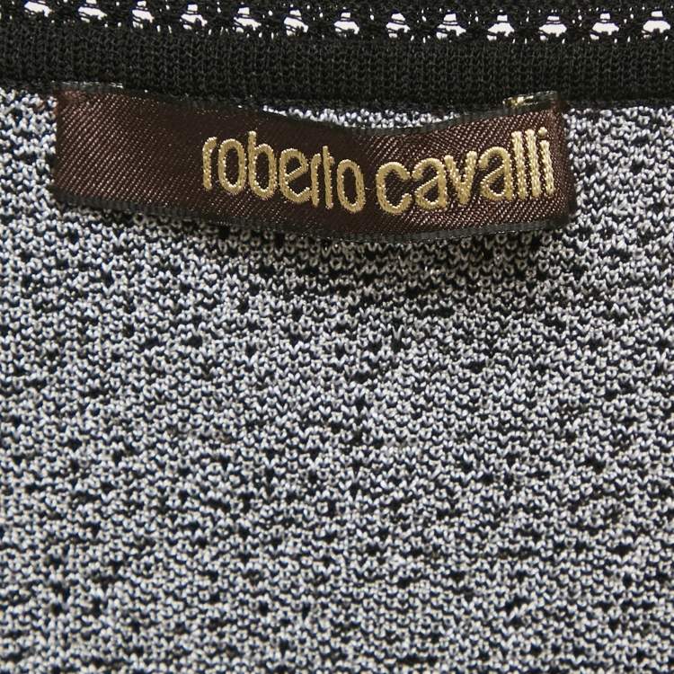 Pre Owned Roberto Cavalli Monochrome Patterned Jacquard Stretch Knit Top S