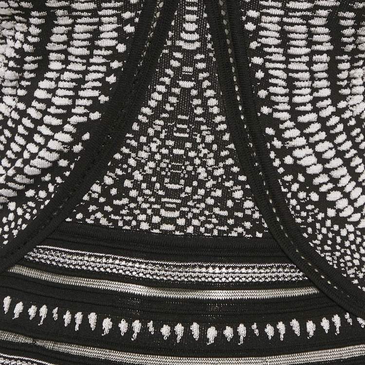 Pre Owned Roberto Cavalli Monochrome Patterned Jacquard Stretch Knit Top S