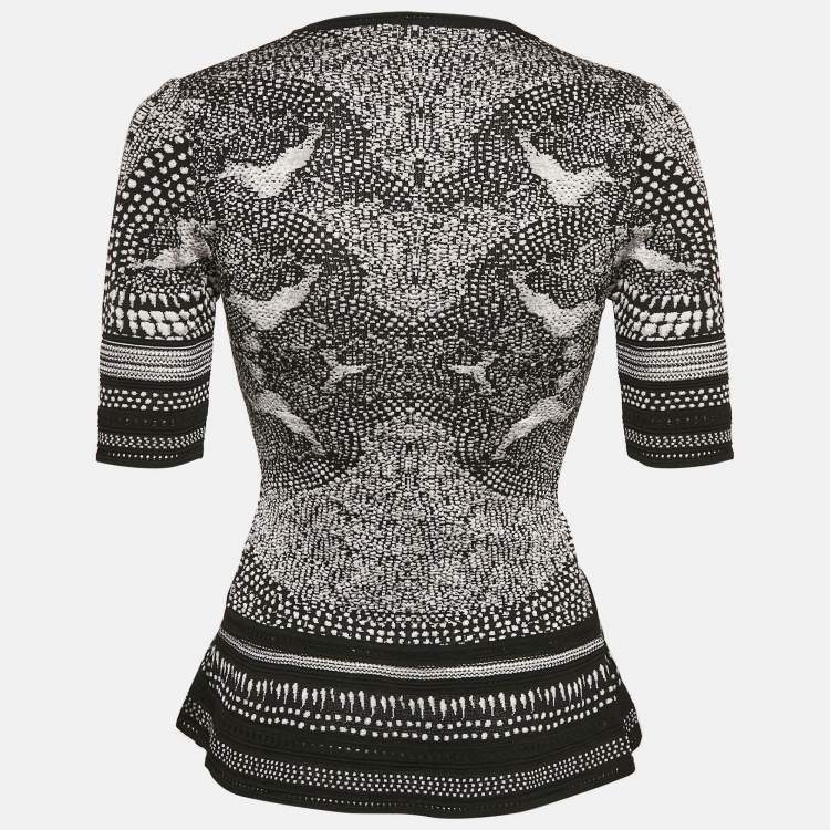 Pre Owned Roberto Cavalli Monochrome Patterned Jacquard Stretch Knit Top S