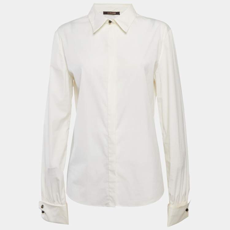 Pre Owned Roberto Cavalli Cream Cotton Long Sleeve Shirt L