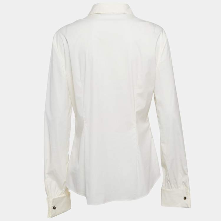 Pre Owned Roberto Cavalli Cream Cotton Long Sleeve Shirt L