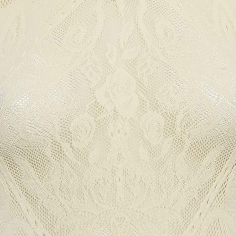Pre Owned Roberto Cavalli Cream Mesh Jersey Top S