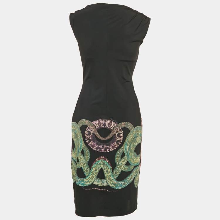 Pre Owned Roberto Cavalli Black Snake Print Jersey Bodycon Dress M