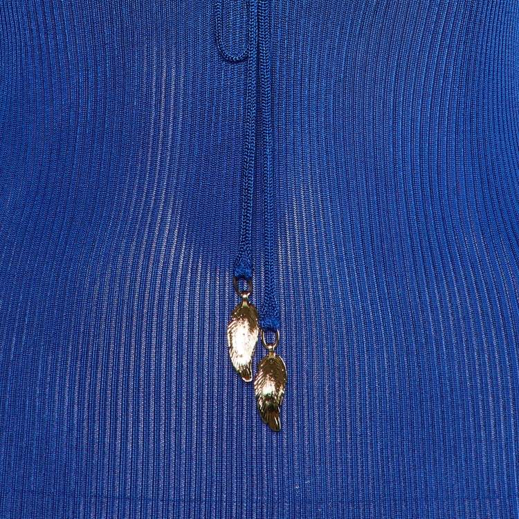 مملوكة مسبقًا Roberto Cavalli Blue Rib Knit Lace Up Top M