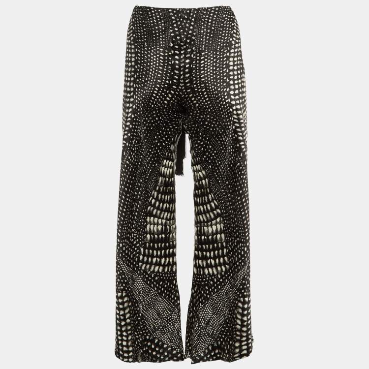 Pre Owned Roberto Cavalli Black Printed Silk Wide leg Trousers S