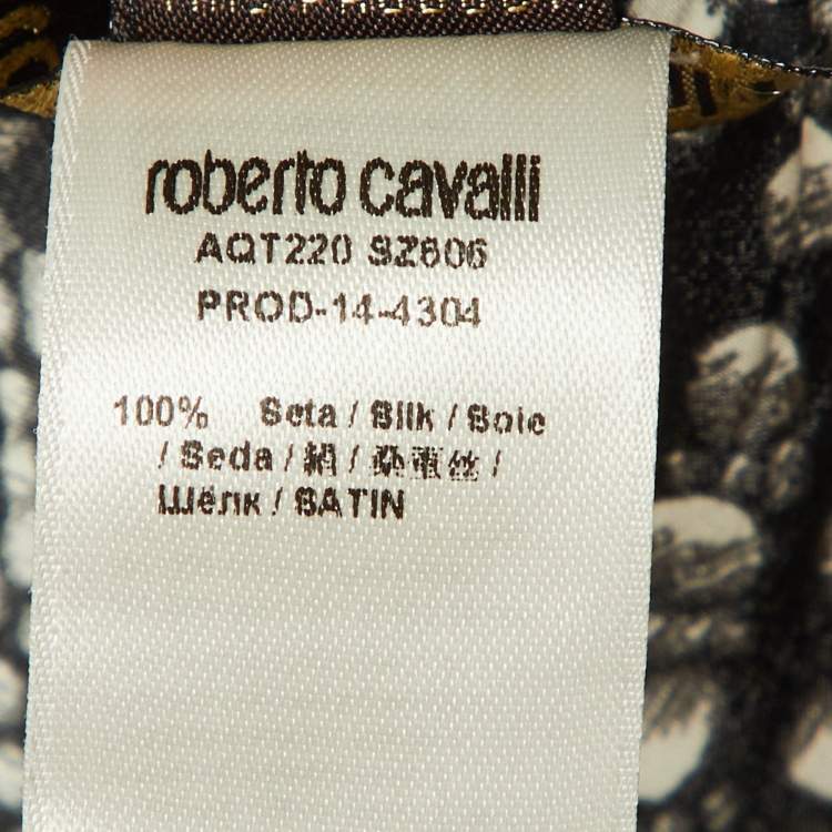 Pre Owned Roberto Cavalli Black Printed Silk Wide leg Trousers S