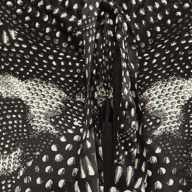 Pre Owned Roberto Cavalli Black Printed Silk Wide leg Trousers S
