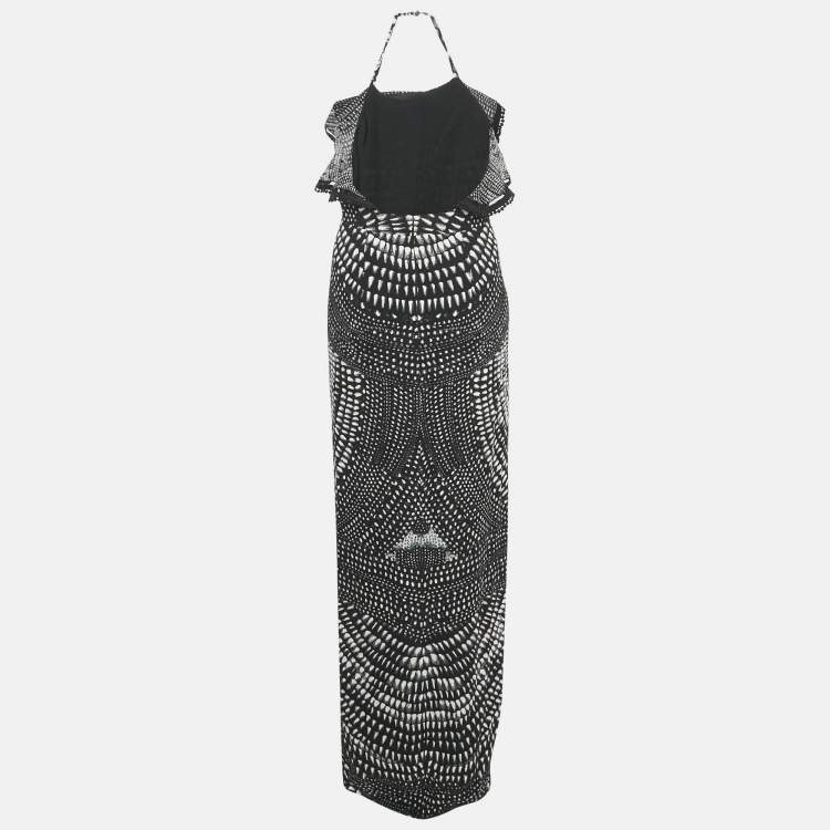 Pre Owned Roberto Cavalli Black Print Crepe Halter Neck Maxi Dress M