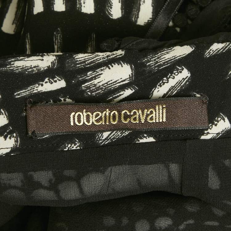 Pre Owned Roberto Cavalli Black Print Crepe Halter Neck Maxi Dress M
