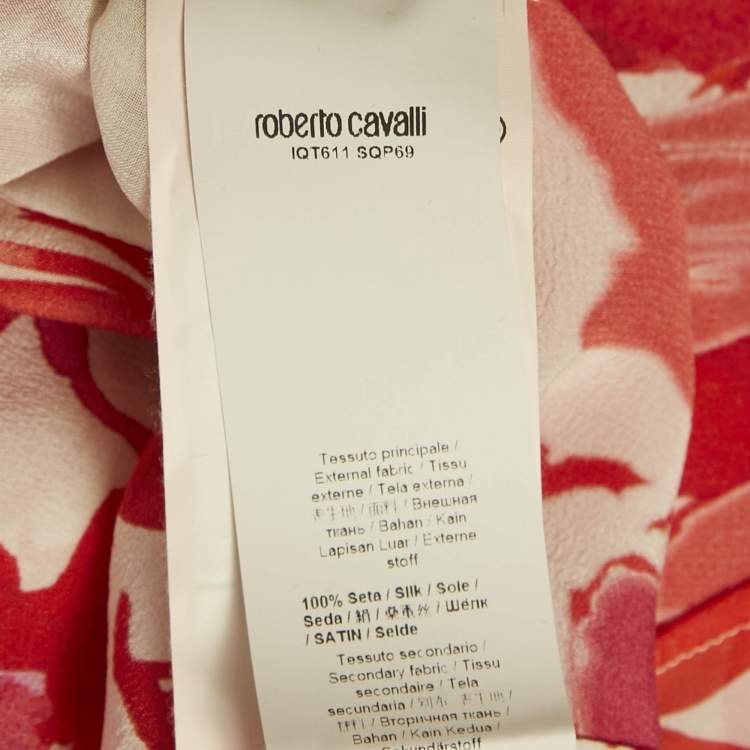 Pre Owned Roberto Cavalli Red Printed Silk Asymmetric Sleeveess Wrap Top S