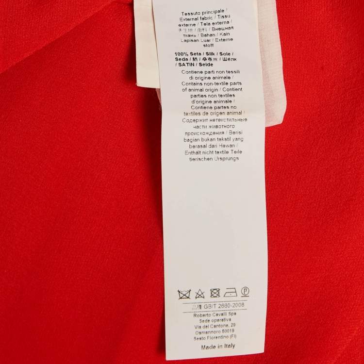 Pre Owned Roberto Cavalli Red Silk Chiffon Ruffle Neck Sheer Shirt S