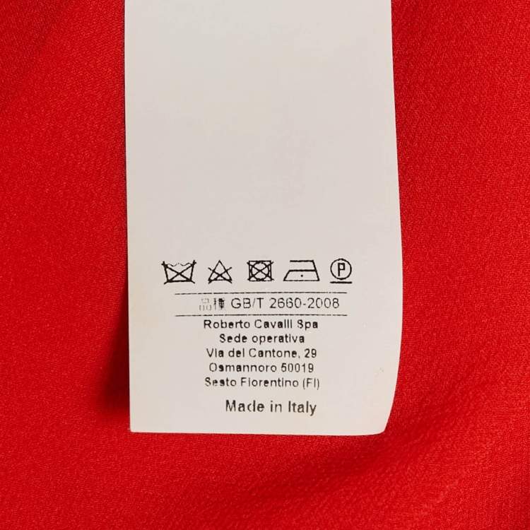 Pre Owned Roberto Cavalli Red Silk Chiffon Ruffle Neck Sheer Shirt S